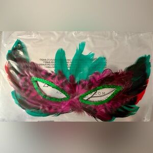MARDI GRAS Vibrant Feathered Masquerade Mask Pink and Green